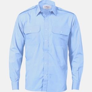 Vtg 70s Union Made Blue Long Sleeve  Uniform Epaulette Shirt. Med, Men's 15"